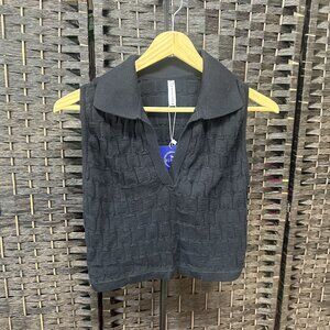 The Bubble Blue Cotton Textured Cropped Collared Sweater Size Medium NWT
